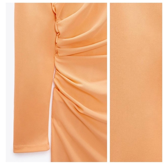 NWT. Zara Neon Oranges Draped Mini Dress. Size L. - Picture 5 of 10